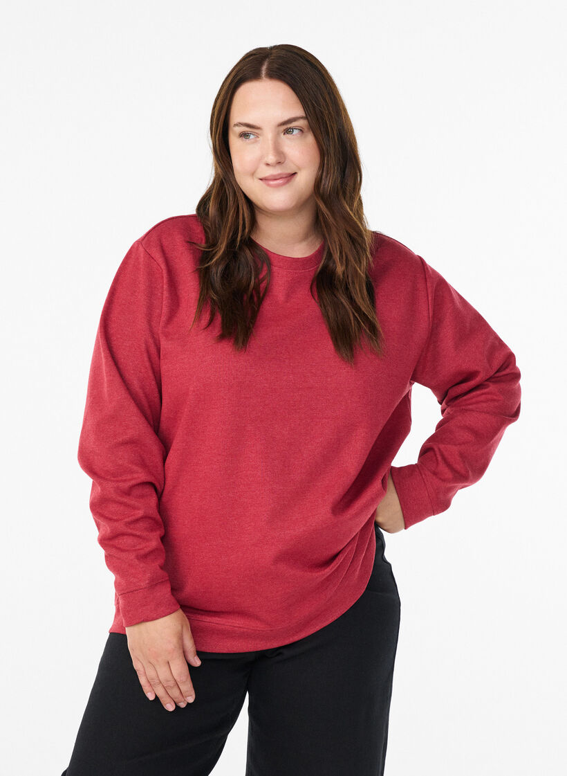 Sweat-shirt &agrave; col ras du cou, Rouge, Model image number 0