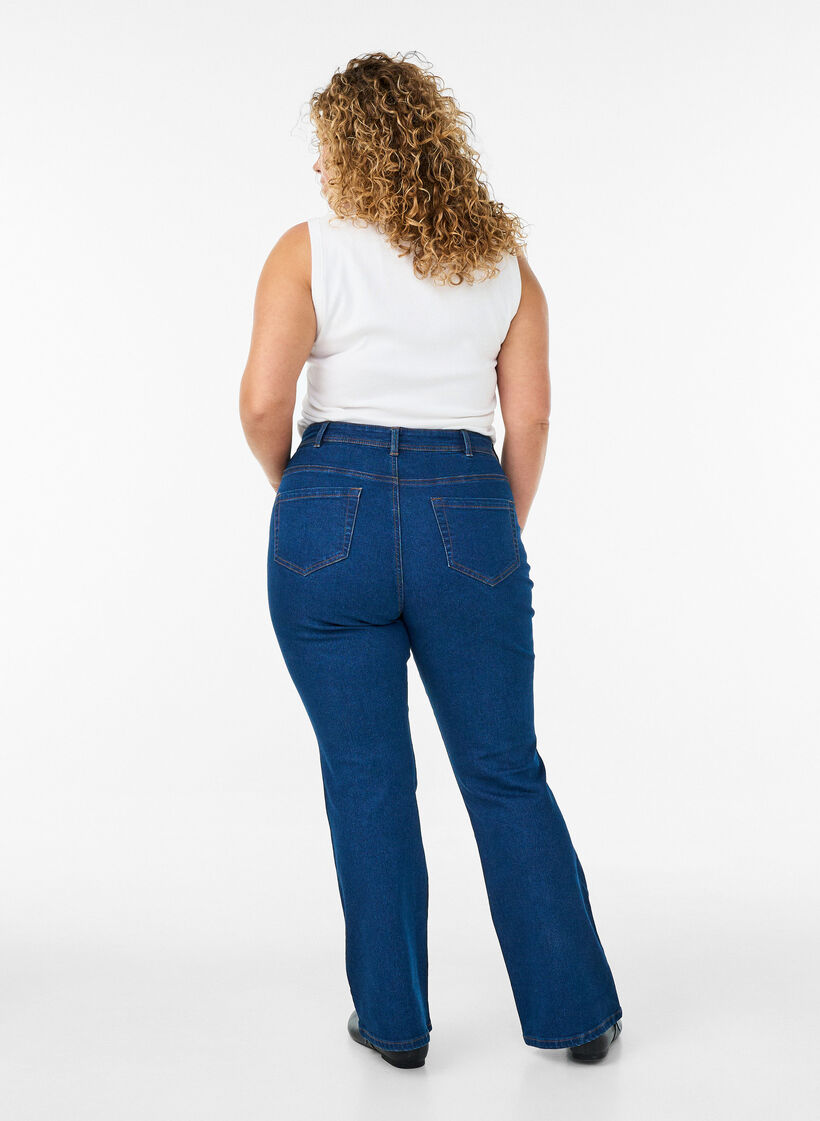 Jean taille haute avec coupe bootcut, Bleu, Model image number 1