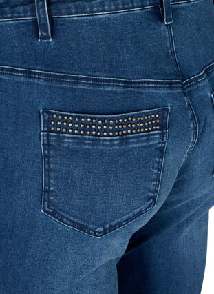 Nille jeans met hoge taille en klinknagels, Medium Blue denim, Packshot image number 3