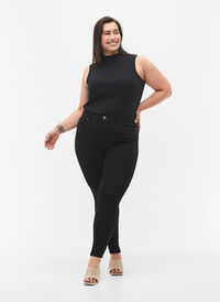 Hoge taille Amy jeans met super slanke pasvorm, Black, Model