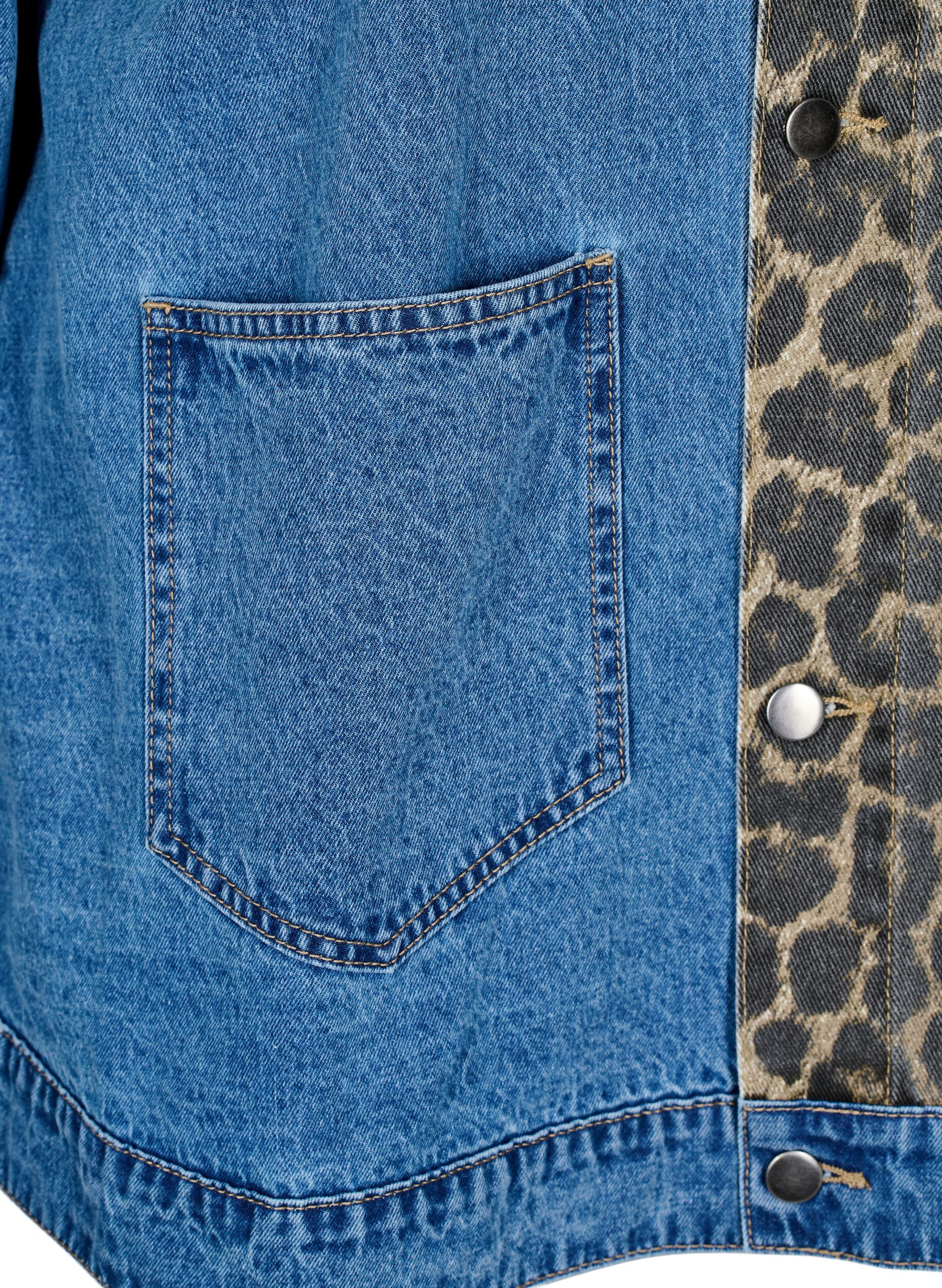 ZizziDenim shirt met luipaardprint details, Blauw, Packshot image number 2