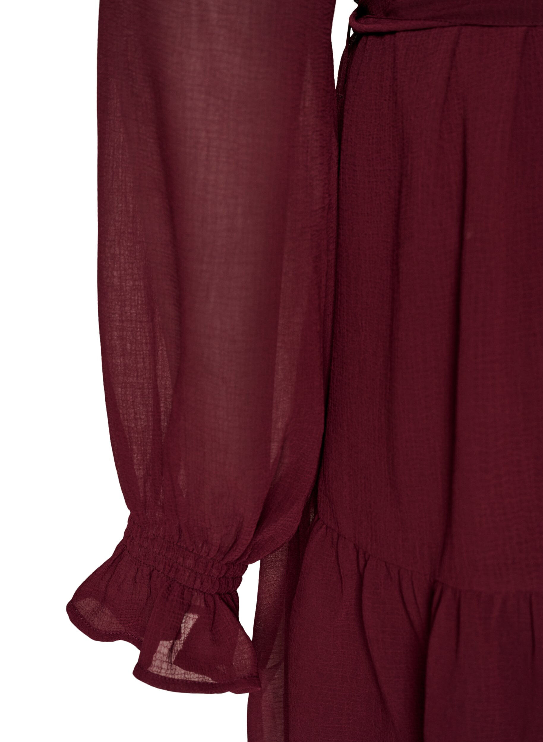 ZizziRobe en tissu tiss&eacute; l&eacute;ger avec des volants et une ceinture &agrave; nouer, Bordeaux, Packshot image number 3
