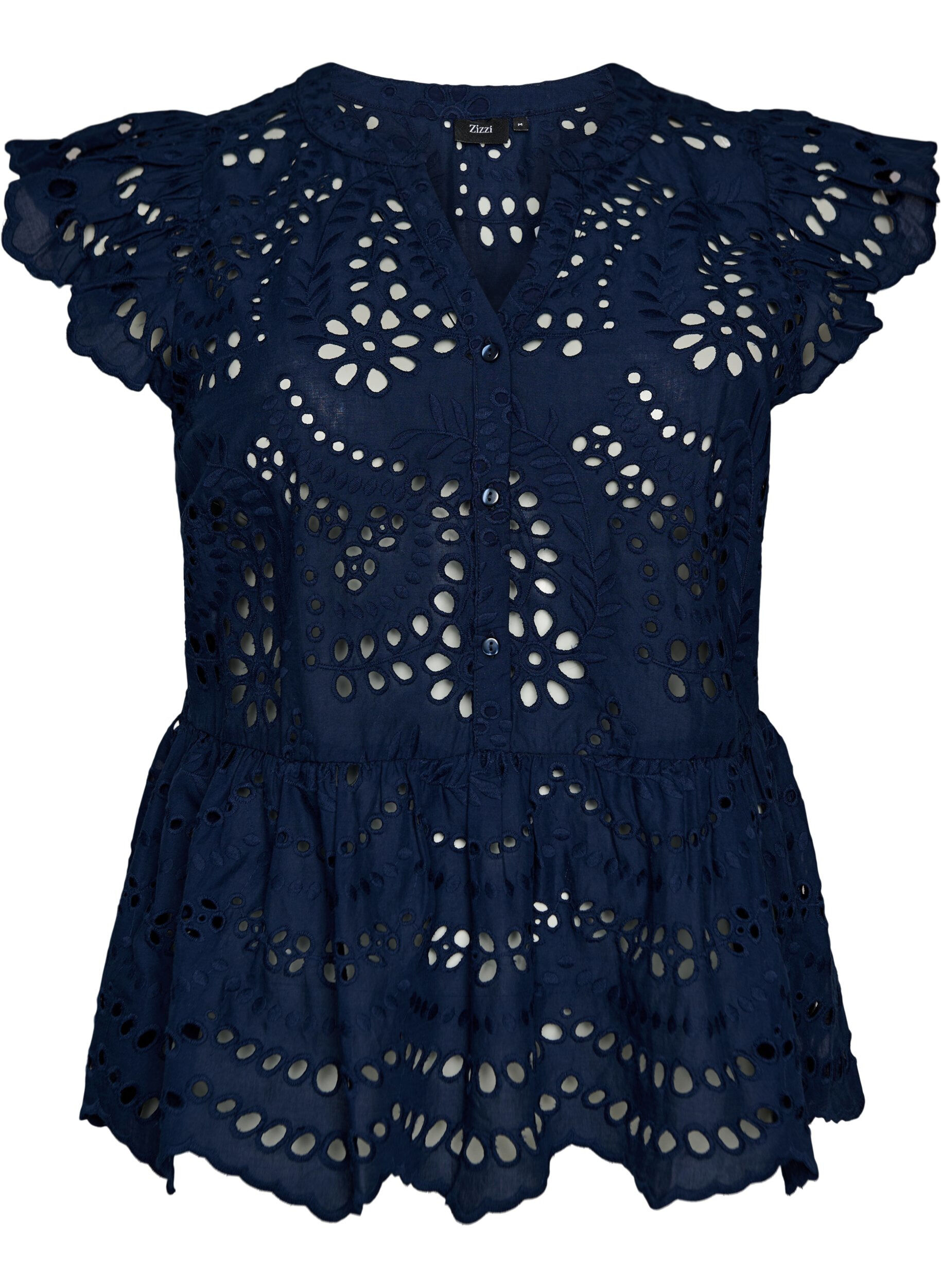 Zizzi Blouse sans manches en broderie anglaise avec volants, Bleu, Packshot image number 0