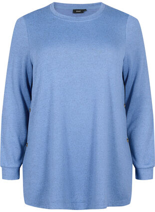 Gemêleerde blouse met knopen, Colony Blue Melange, Packshot image number 0