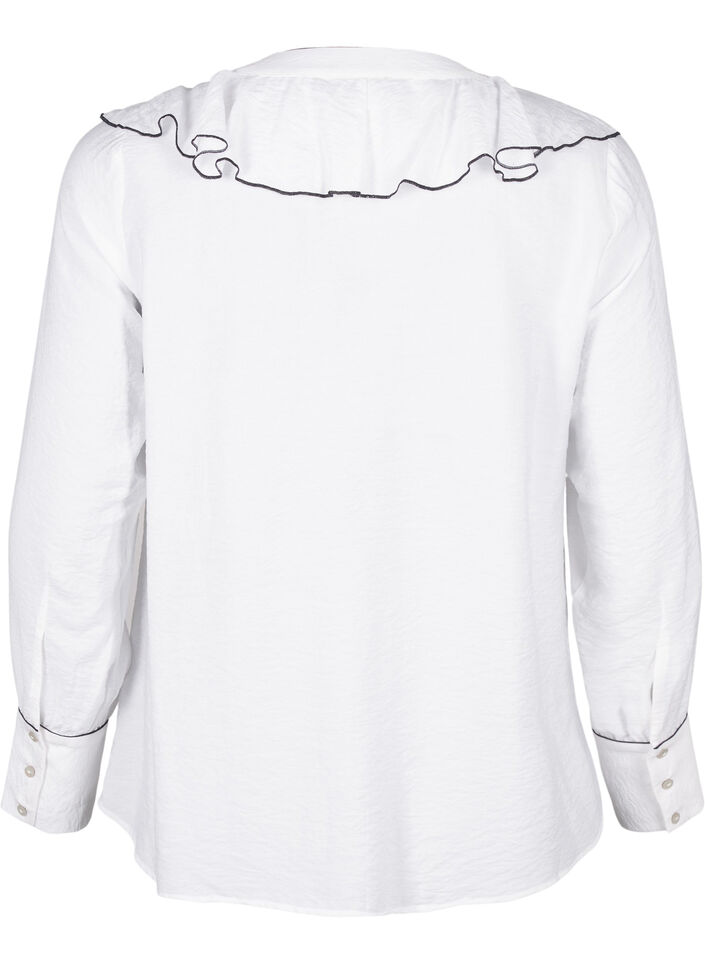 Overhemdblouse van viscose met lange mouwen en ruches, Wit, Packshot image number 1