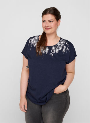 Katoenen t-shirt met print, Night Sky FLOWER, Model image number 0