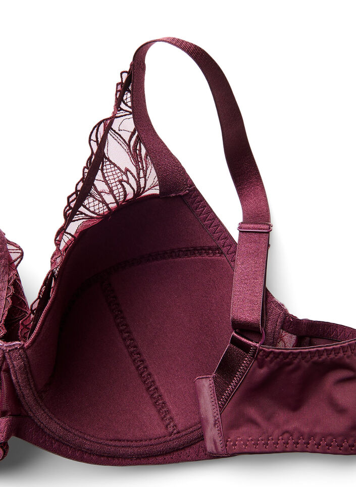 Soutien-gorge rembourr&eacute; en dentelle avec armatures, Bordeaux, Packshot image number 3