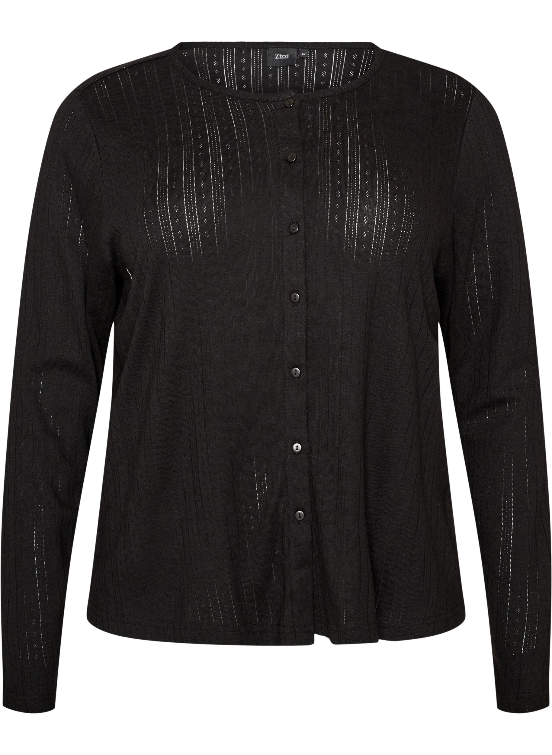 ZizziCardigan en coton biologique avec broderie ajour&eacute;e, Noir, Packshot image number 0