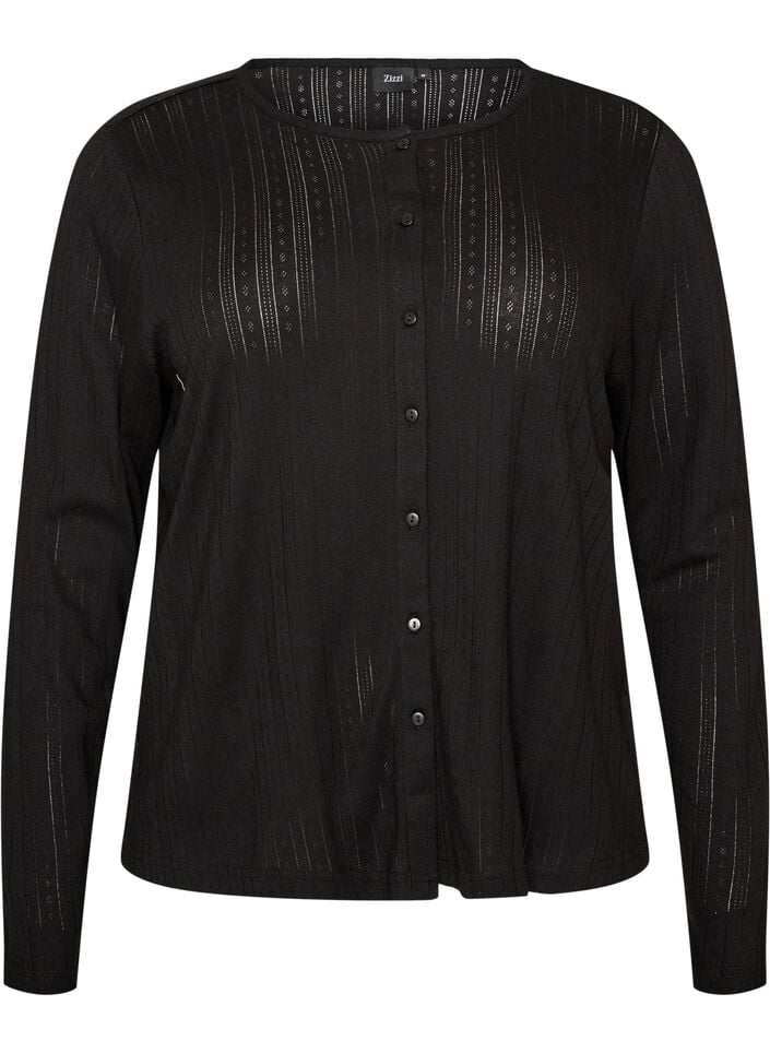 Cardigan en coton biologique avec broderie ajour&eacute;e, Noir, Packshot image number 0