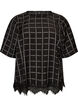 Blouse met ruitjes, kanten afwerking en ellebooglange mouwen, Zwart, Packshot image number 0