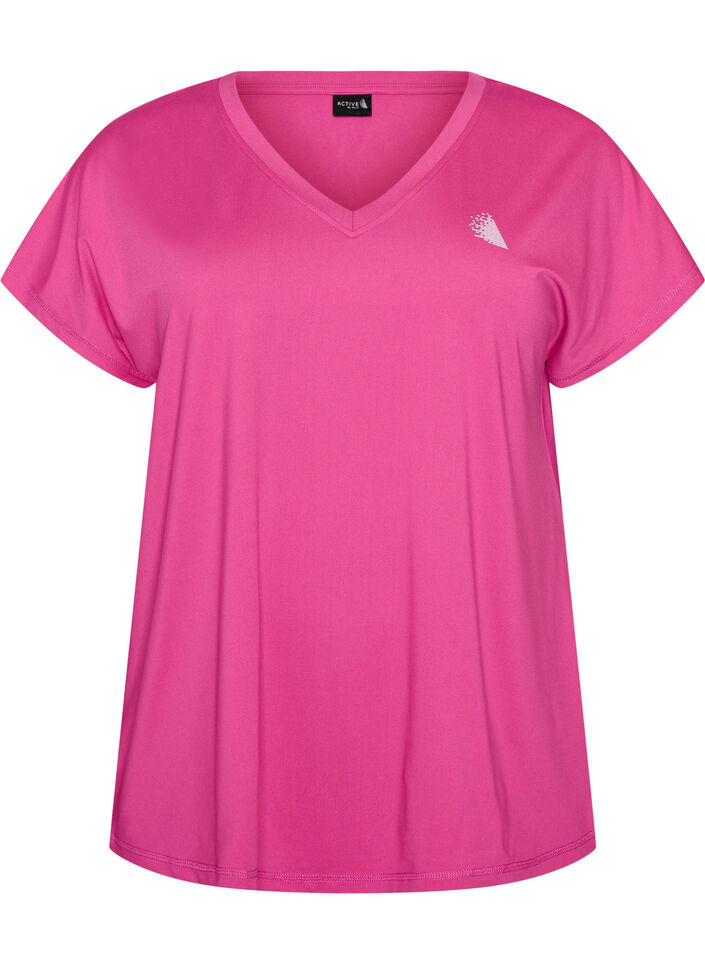 Losvallend trainings-T-shirt met V-hals, Roze, Packshot image number 0