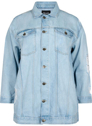 Veste en jean ample avec détails de fente, Light blue denim, Packshot image number 0