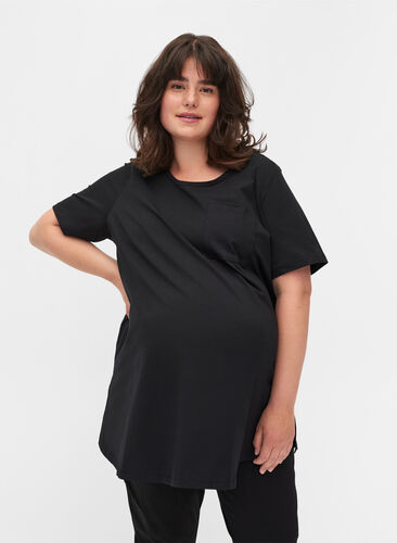 Zwangerschaps t-shirt in katoen met korte mouwen , Black, Model image number 0