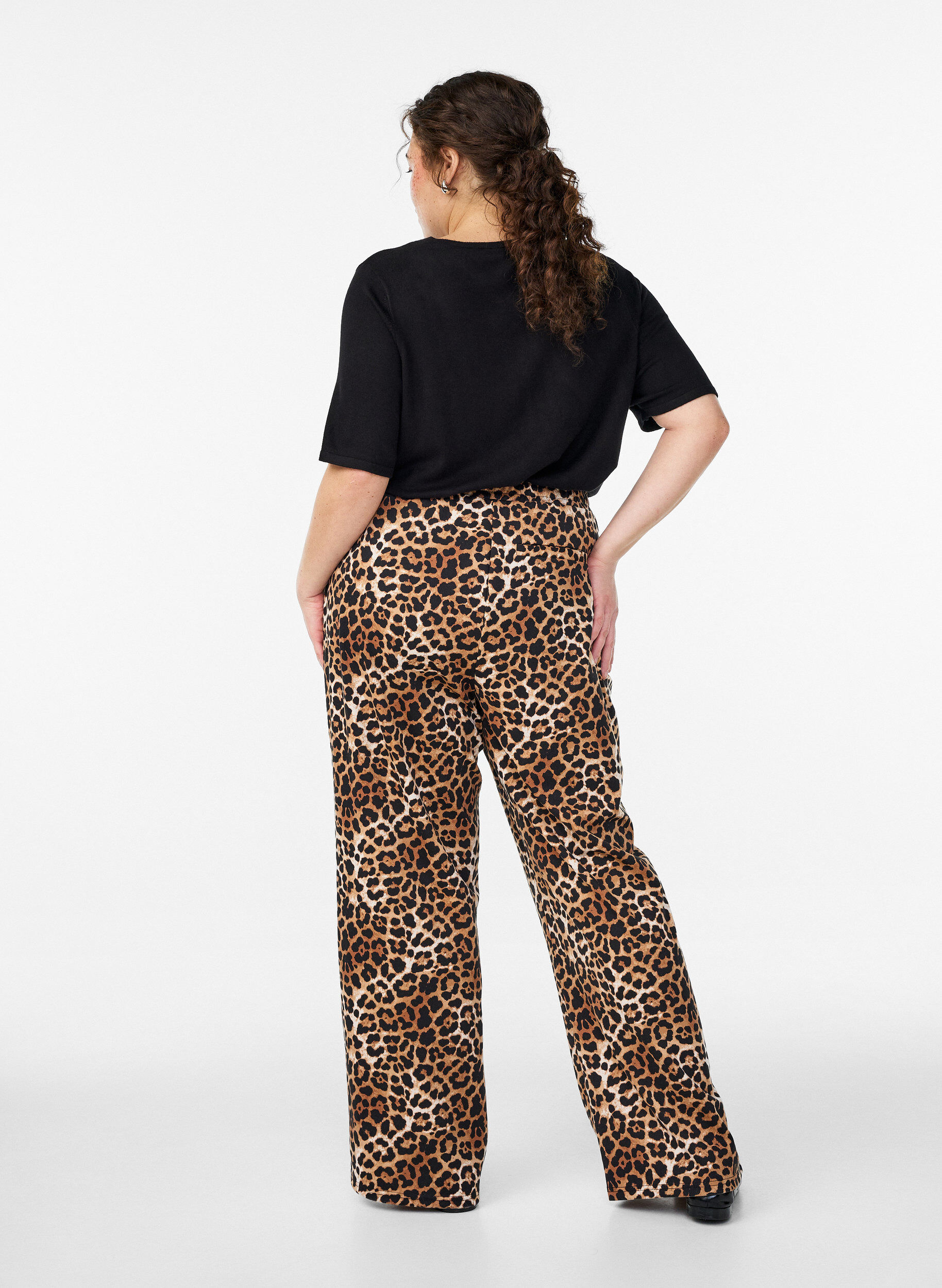 ZizziLuipaardprint broek met straight-fit, Bruin, Model image number 1