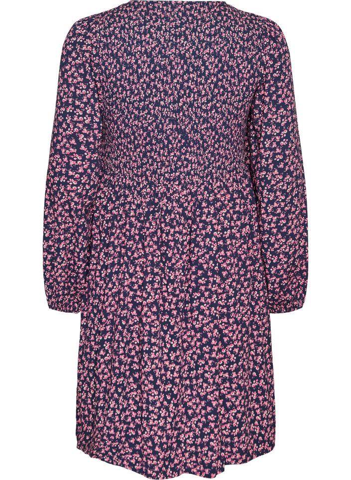 Jurk met een gesmokte top en fijn bloemetjespatroon, Blauw, Packshot image number 1
