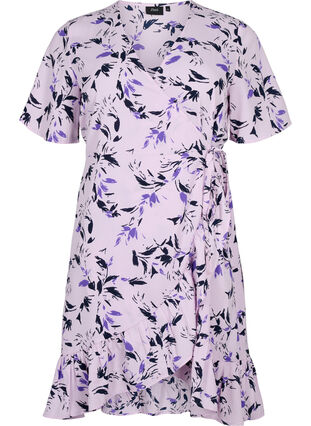Robe portefeuille à fleurs et manches courtes, Purple AOP, Packshot image number 0
