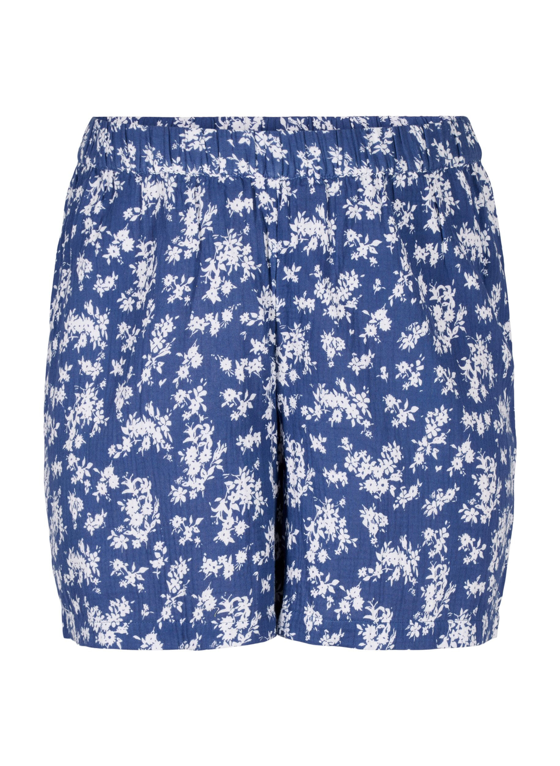 Zizzi Short de nuit en coton fleuri, V. Indigo Flower AOP, Packshot image number 0