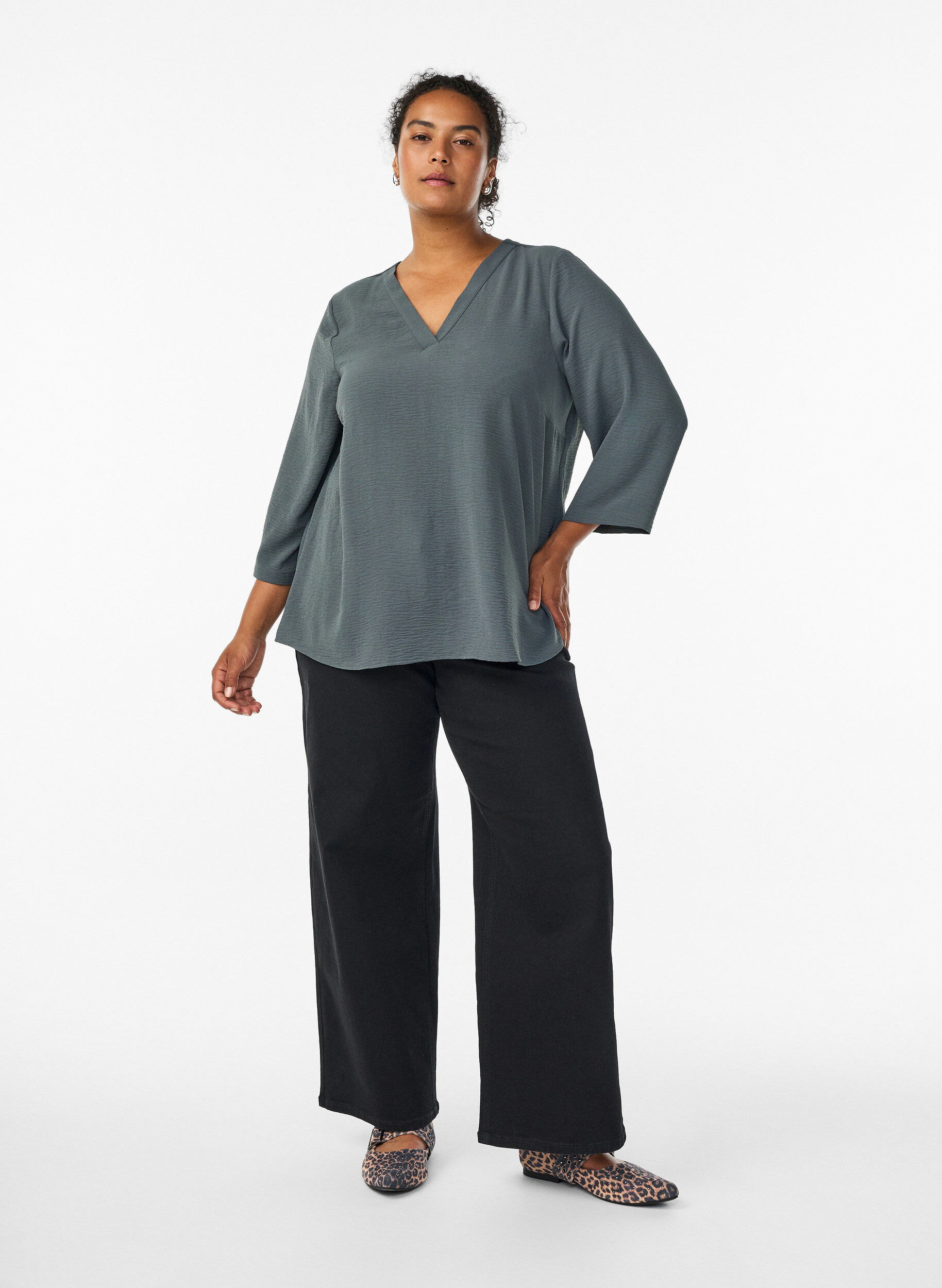 ZizziFlash - Blouse met 3/4 mouwen, Groen, Model image number 1