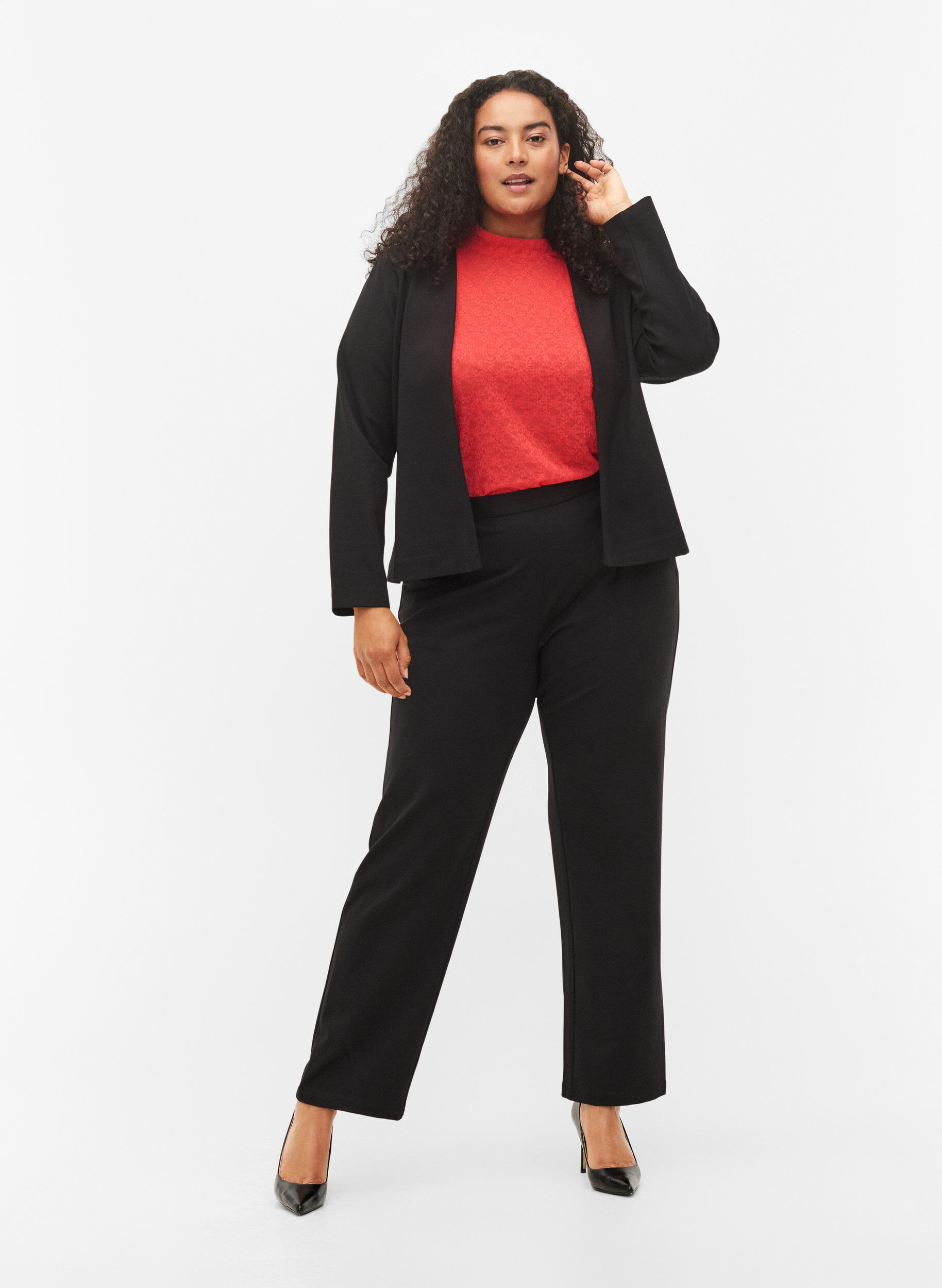 Zizzi Chemisier moulant en dentelle &agrave; manches longues, Hibiscus, Model image number 2