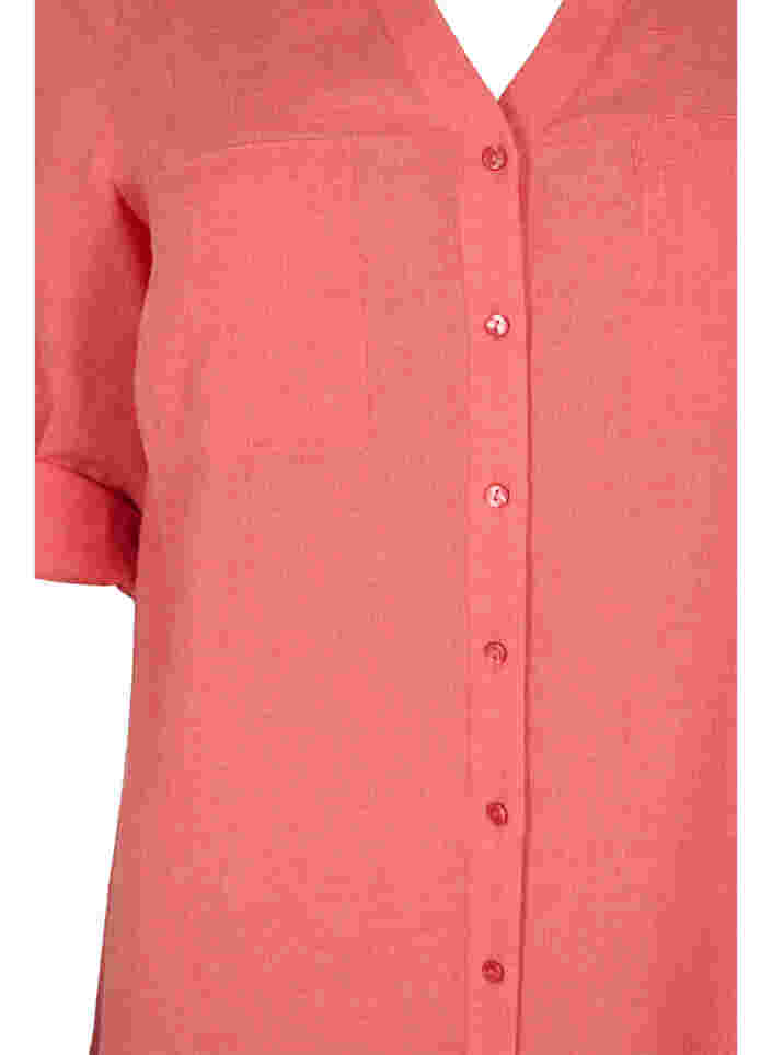 Lange blouse met 3/4 mouwen en v-hals, Hot Coral, Packshot image number 2