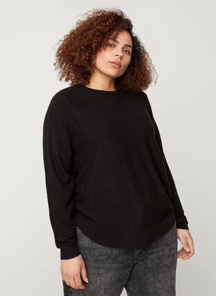 Blouse tricotée à encolure ronde, Black, Model image number 0