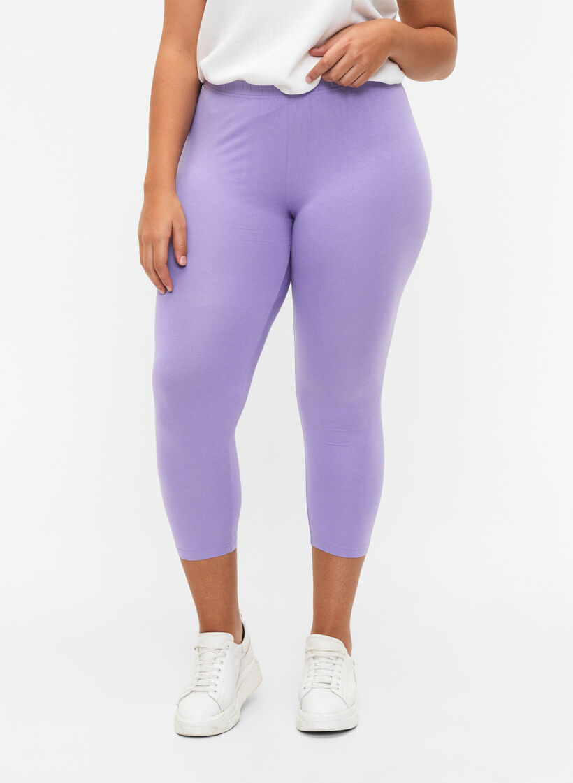 Leggings basiques longueur 3/4 en viscose, Violet, Model image number 0