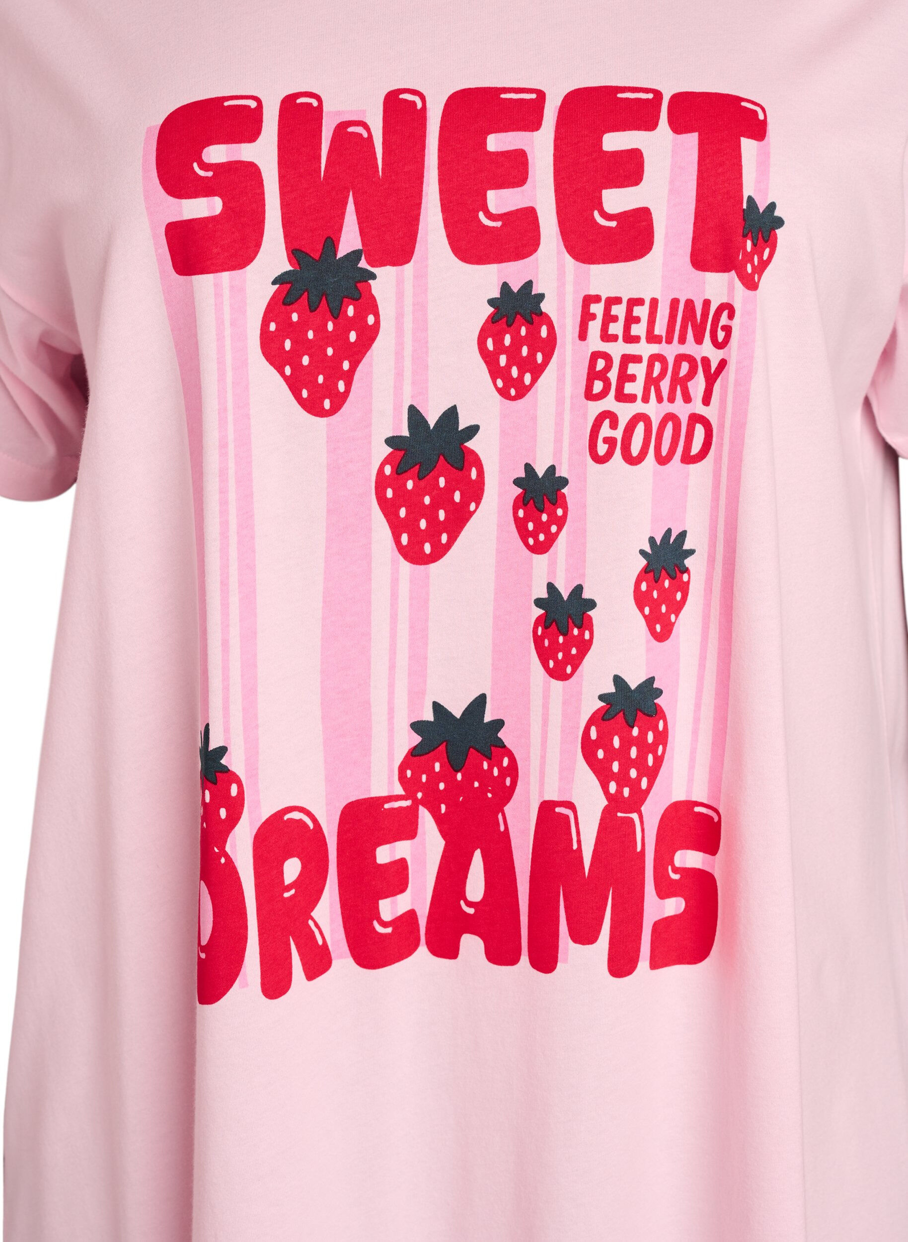 Zizzi T-shirt de nuit long en coton bio avec imprim&eacute;, Rose poudr&eacute;e, Packshot image number 2