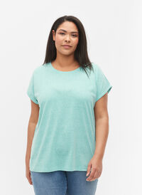 Gemêleerd t-shirt met korte mouwen, Turquoise Mél, Model