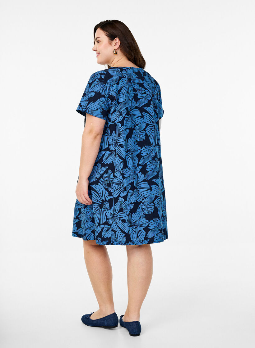 Korte a-lijn jurk met bloemenprint, Blauw, Model image number 2