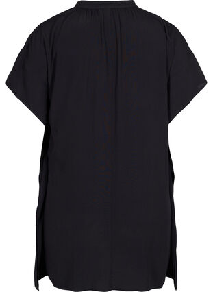 Viscose blouse met korte mouwen en strikdetail, Black, Packshot image number 1
