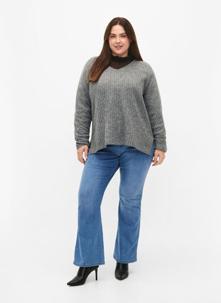 Pull en tricot avec fente, Light Grey Melange, Model image number 2