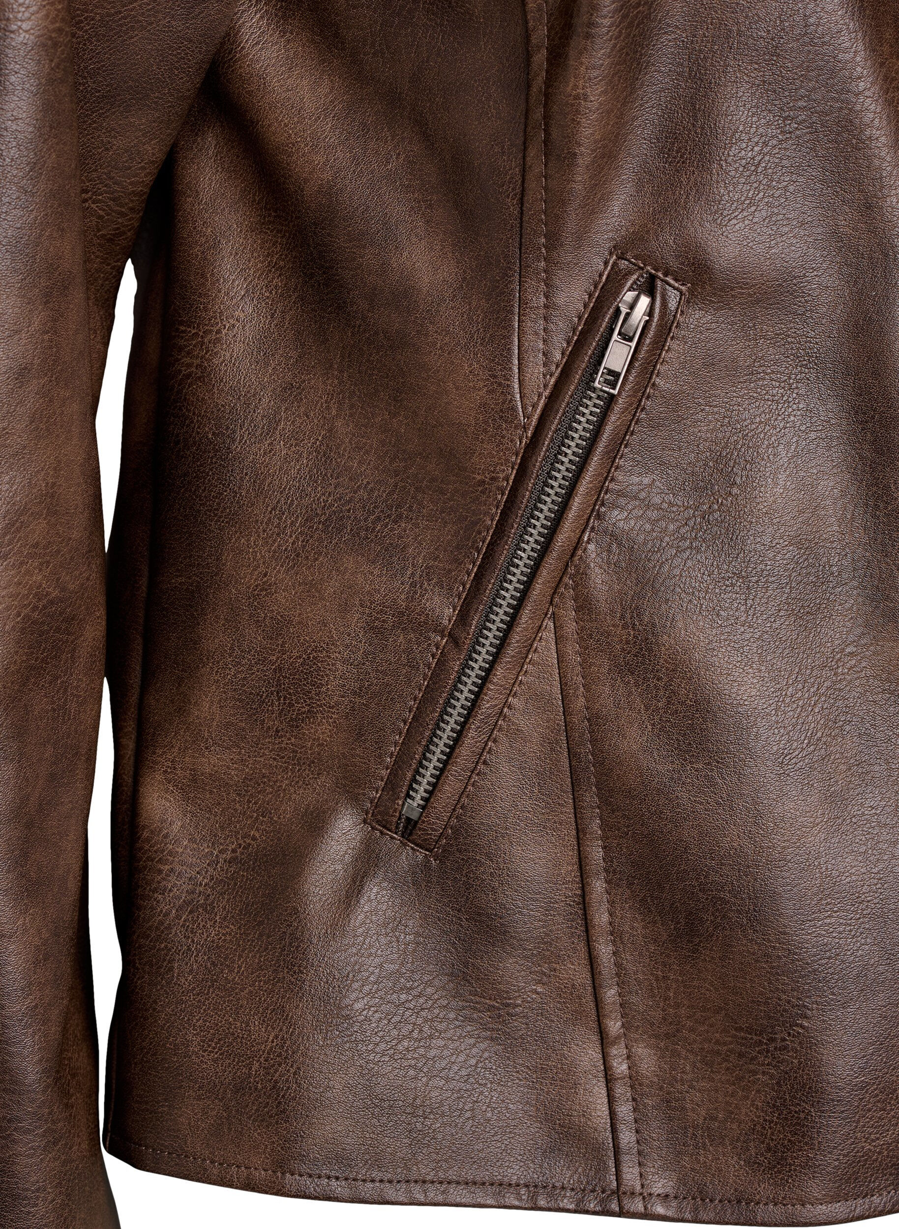 Zizzi Veste en similicuir avec clous et poches, Marron, Packshot image number 3