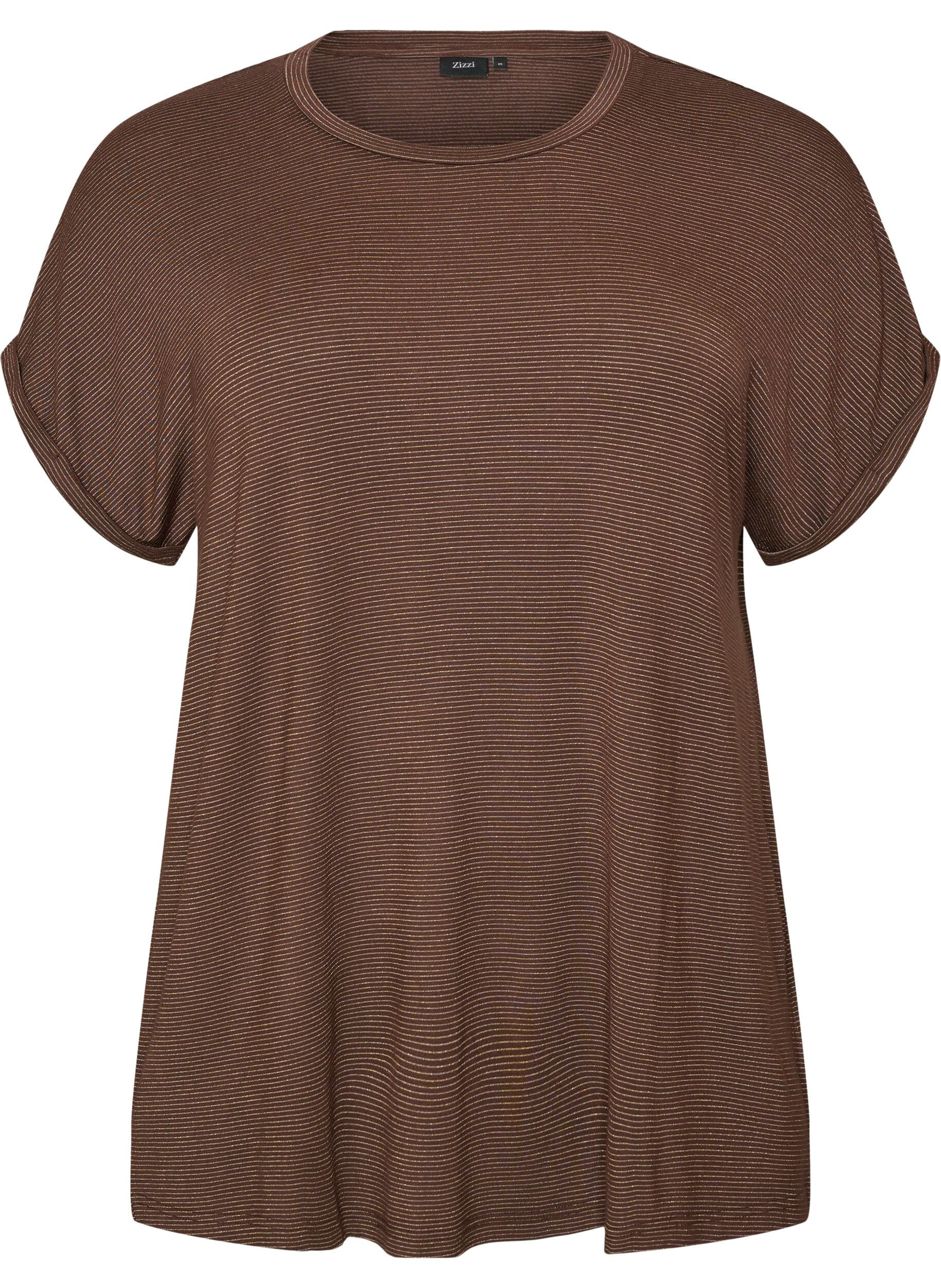 ZizziT-shirt en viscose &agrave; rayures paillet&eacute;es, Marron, Packshot image number 0