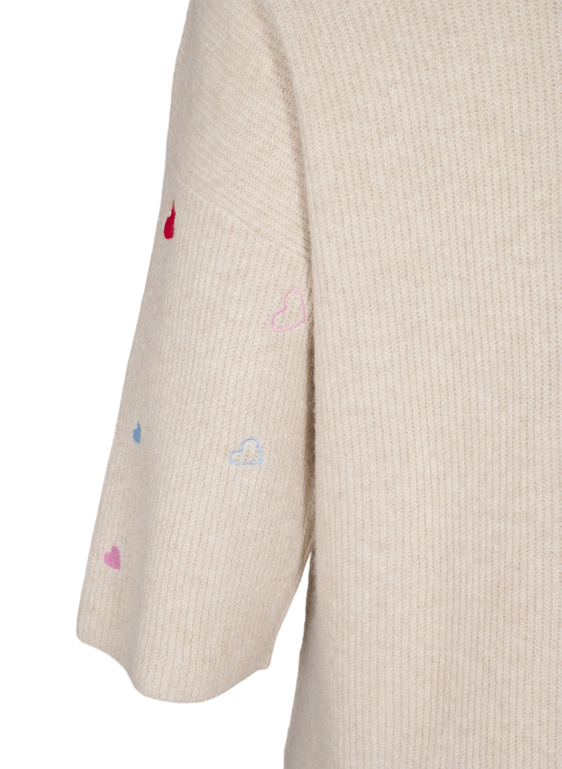 ZizziGebreide blouse met hartjes en 3/4 mouwen, Beige, Packshot image number 3