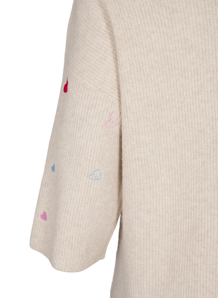 Gebreide blouse met hartjes en 3/4 mouwen, Beige, Packshot image number 3