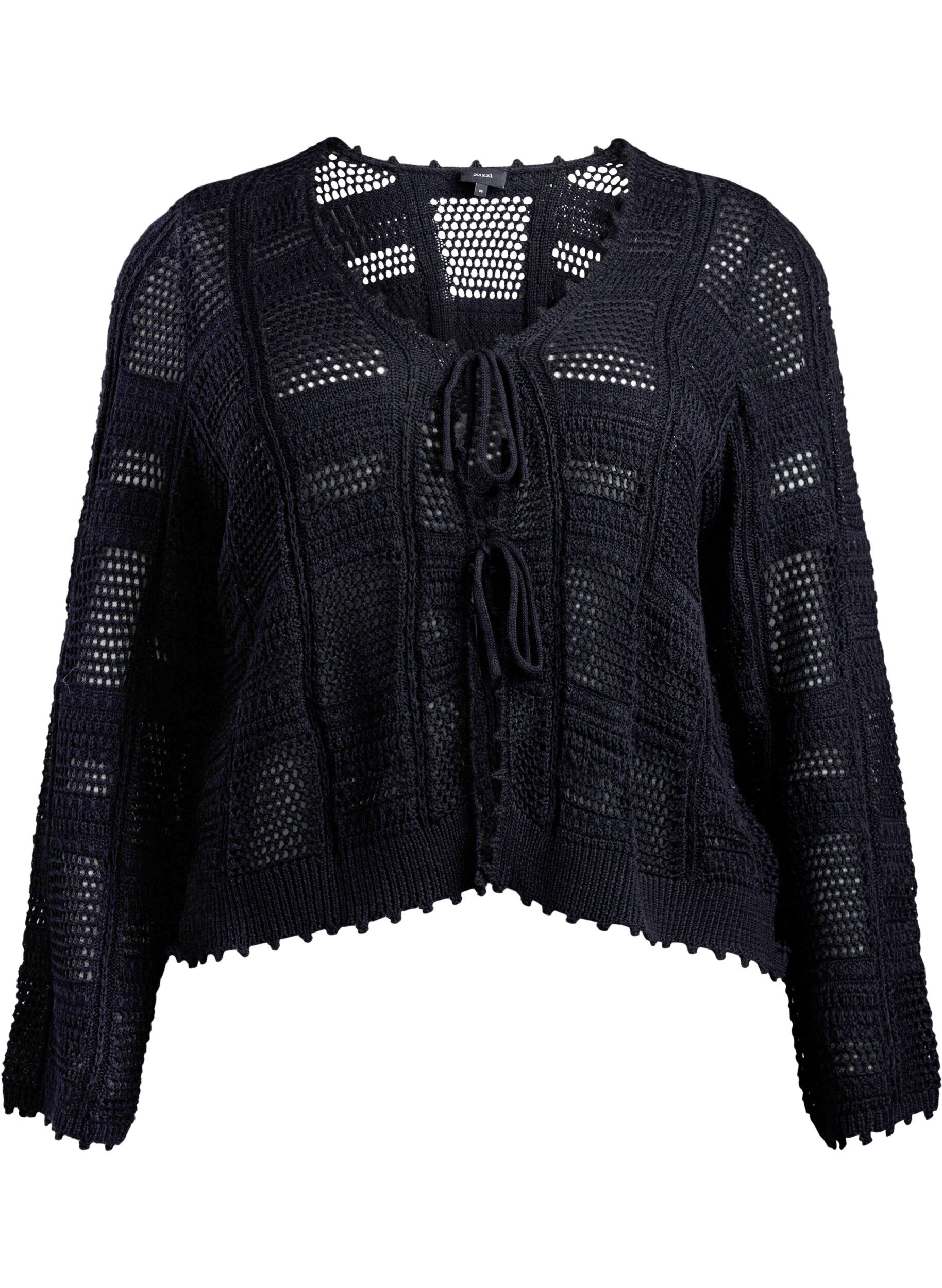 Zizzi Cardigan en maille avec liens et motifs ajour&eacute;s, Noir, Packshot image number 0