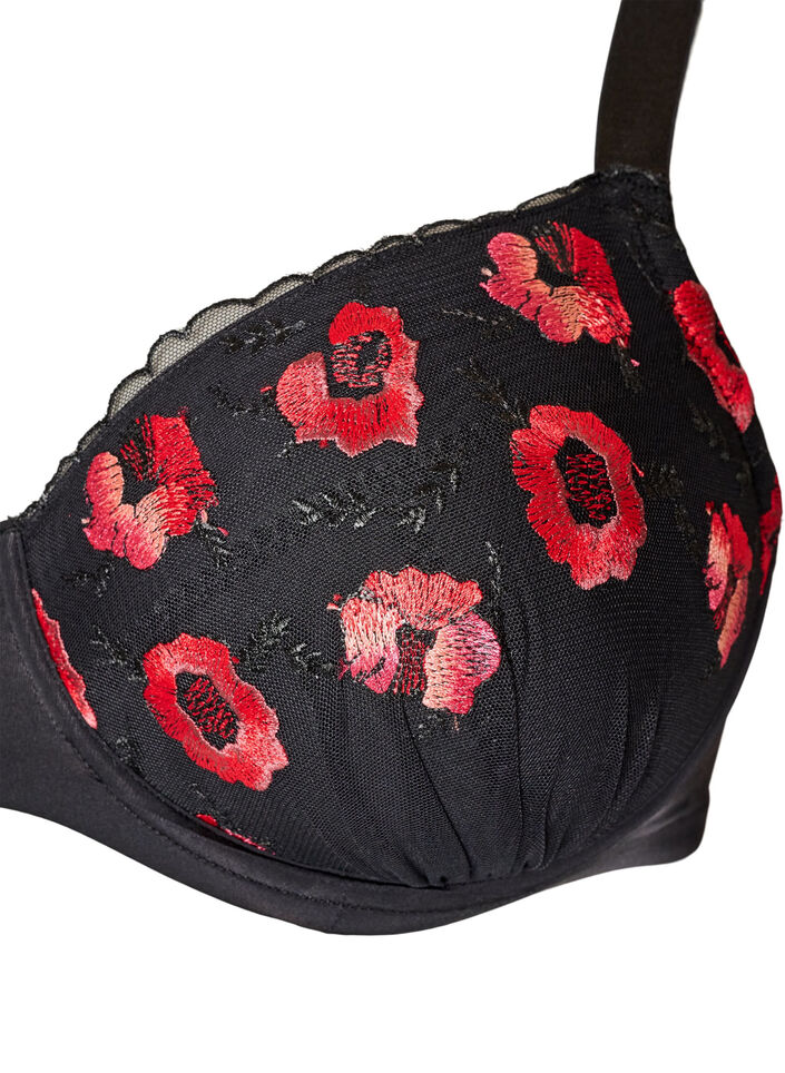 Soutien-gorge rembourr&eacute; &agrave; armatures avec broderie florale, Noir, Packshot image number 2