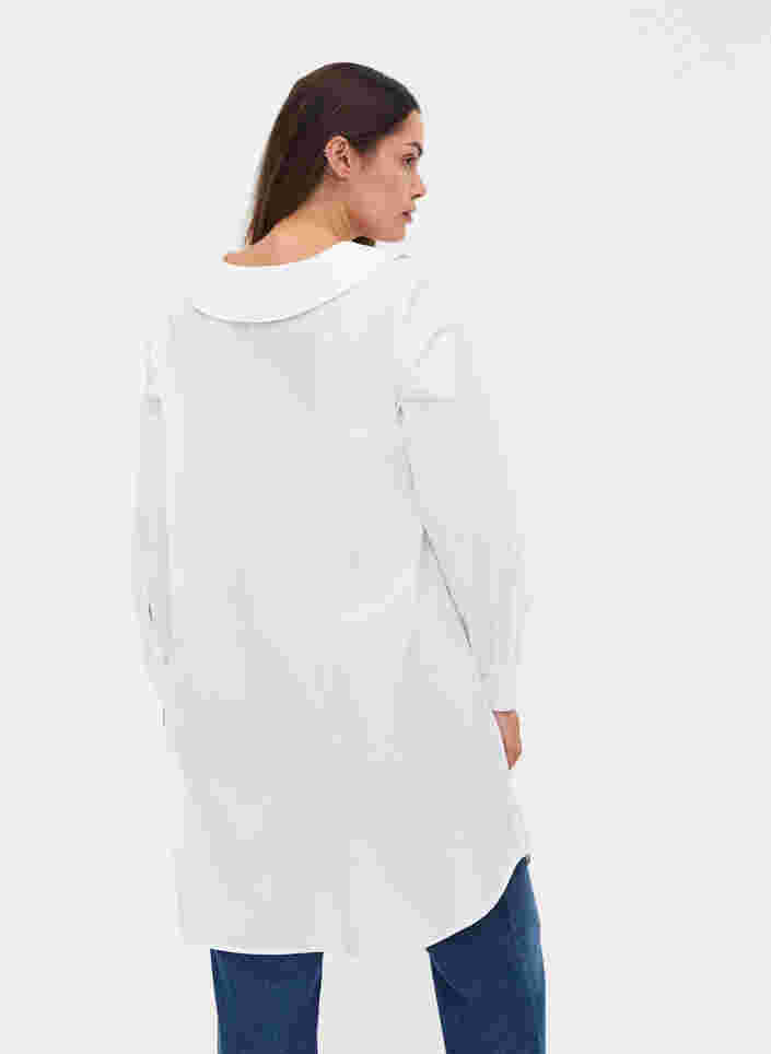 Chemise longue en coton à grand col, Bright White, Model image number 1