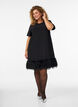 Korte jersey jurk met verenkant, Zwart, Model image number 1