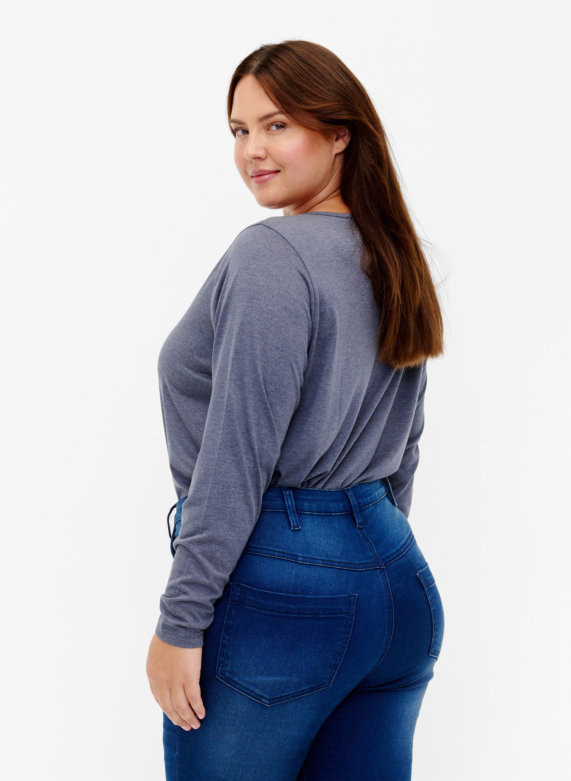 ZizziGem&ecirc;leerde blouse met lange mouwen, Night Sky Mel. , Model image number 1