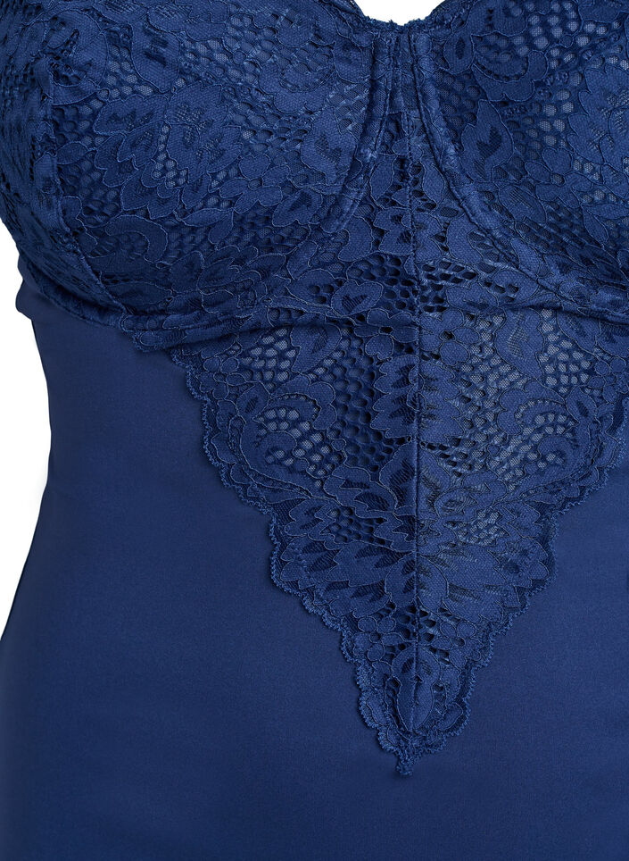 Bodystocking met beugels en kanten details, Blauw, Packshot image number 2
