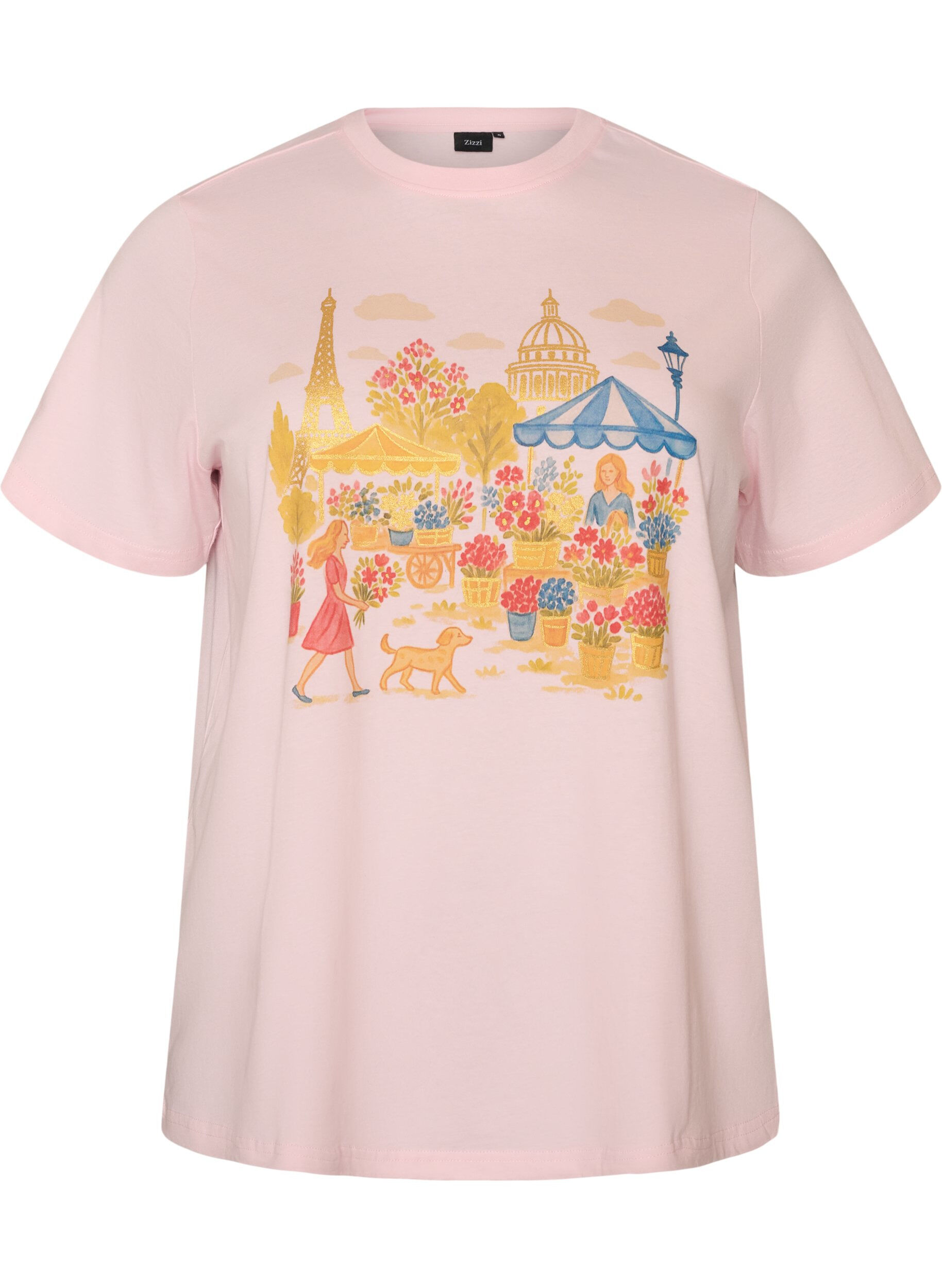 ZizziT-shirt en coton bio avec imprim&eacute; sur le devant, Rose, Packshot image number 0
