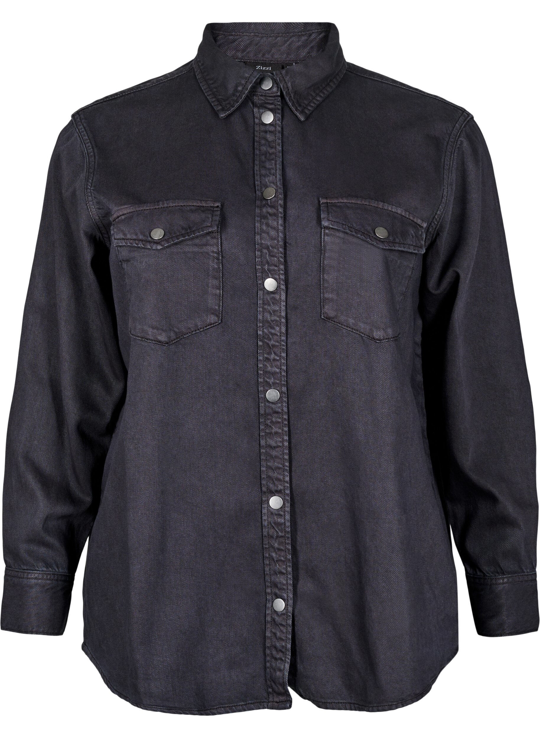 Zizzi Chemise en jean avec poches poitrine, Noir, Packshot image number 0