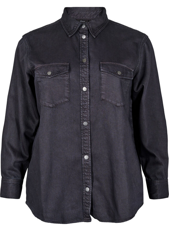 Denim shirt met borstzakken, Zwart, Packshot image number 0