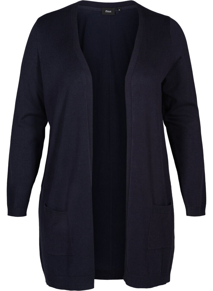 Long cardigan tricot&eacute; dans un m&eacute;lange de viscose, Bleu, Packshot image number 0