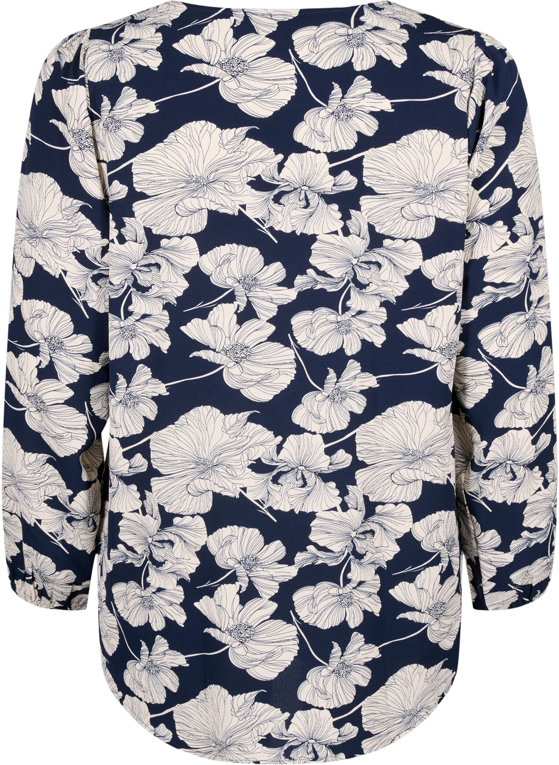 ZizziBlouse avec col en V et imprim&eacute;, Navy B. Flower AOP, Packshot image number 1