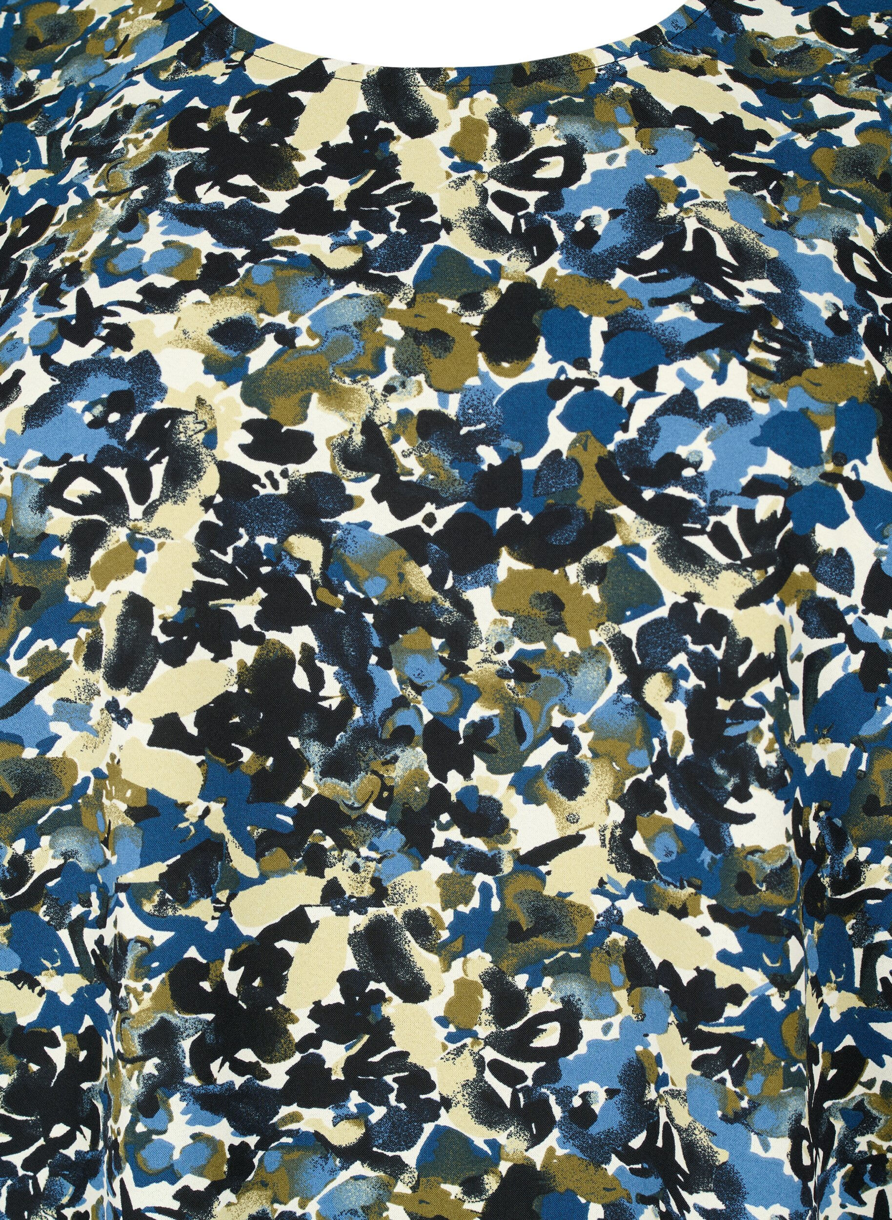 Zizzi Chemisier &agrave; manches bouffantes, Blue Green AOP, Packshot image number 2