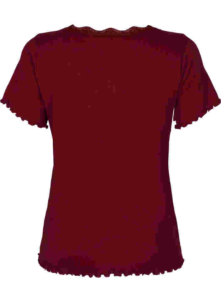 Nachthemd met korte mouwen en kanten randje, Cabernet, Packshot image number 1