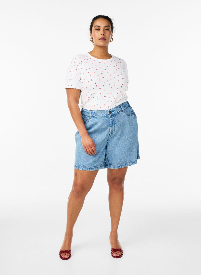 Katoenen T-shirt met all-over print, Vanille, Model image number 1