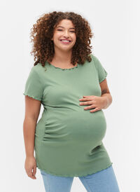 Zwangerschap t-shirt in rib, Green Bay, Model